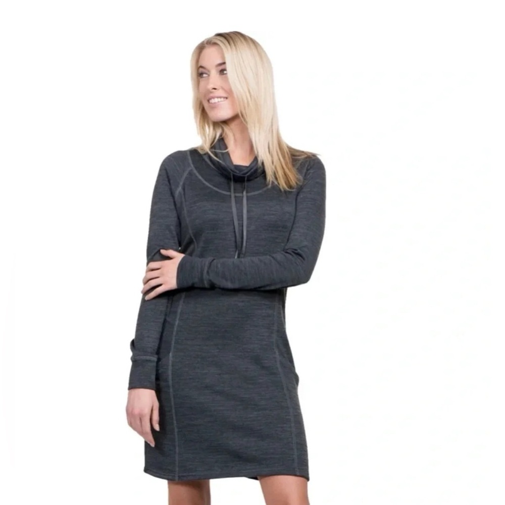 Kuhl Womens Lea Dress Cowl Neck Pockets Heathered Gray Comfort S EUC Athleisure